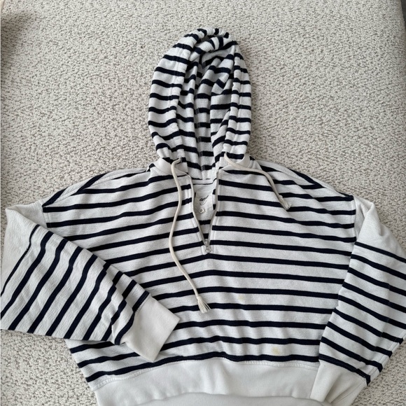 Aerie Navy and White Striped Zip-Up Hoodie - Picture 1 of 3